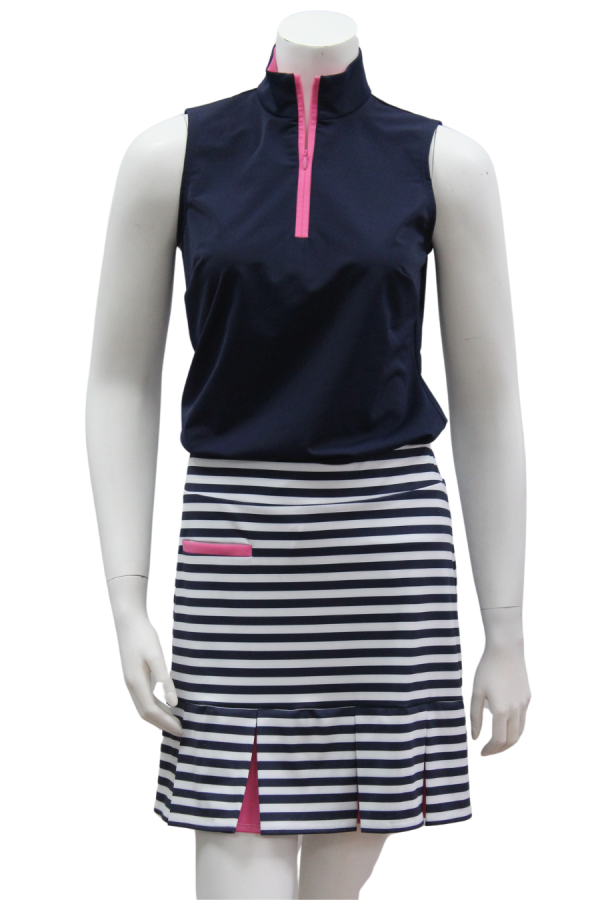 Delray Sleeveless Top in Navy w/ Pink