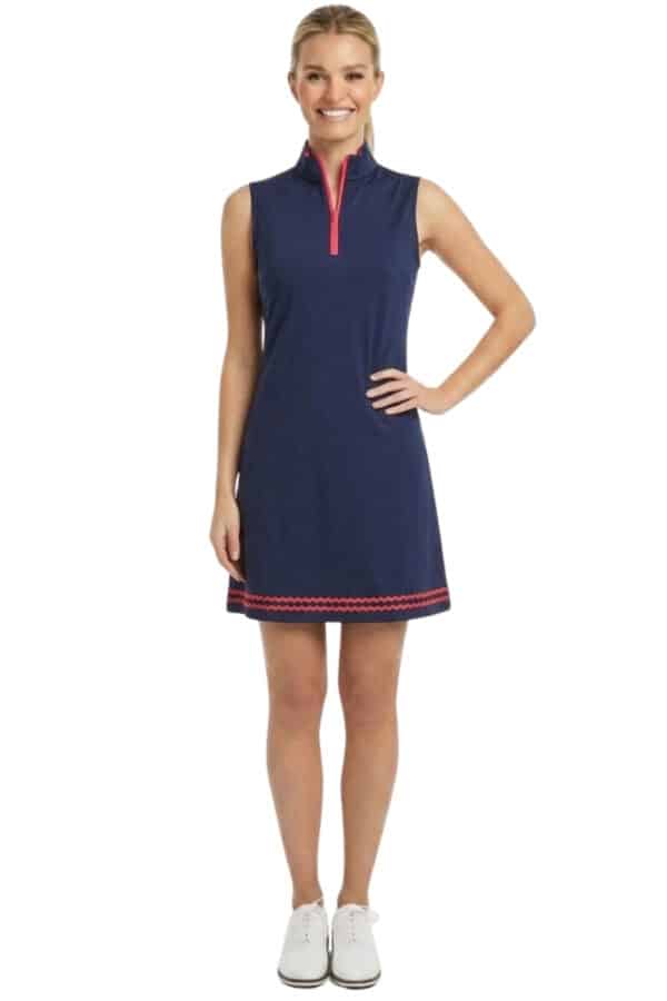 Delray Dress in Navy w/ Red Rick Rack