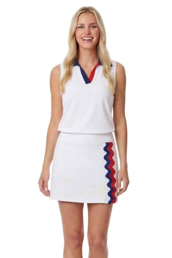Wianno Skort in White w/ Red/Navy Rick Rack