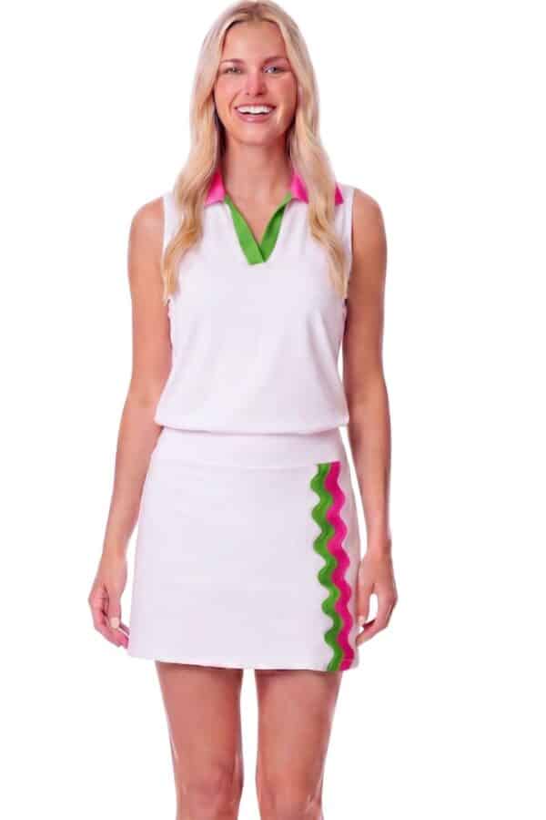 Wianno Skort in White w/ Pink/Celery Rick Rack